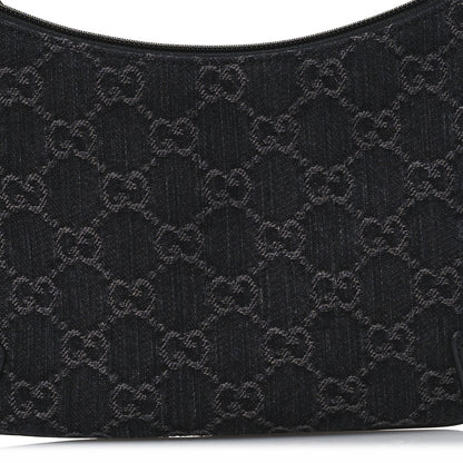 Gucci Jacquard Black Denim GG Monogram Horsebit Slim Small Shoulder Bag Black Grey 9 of 12