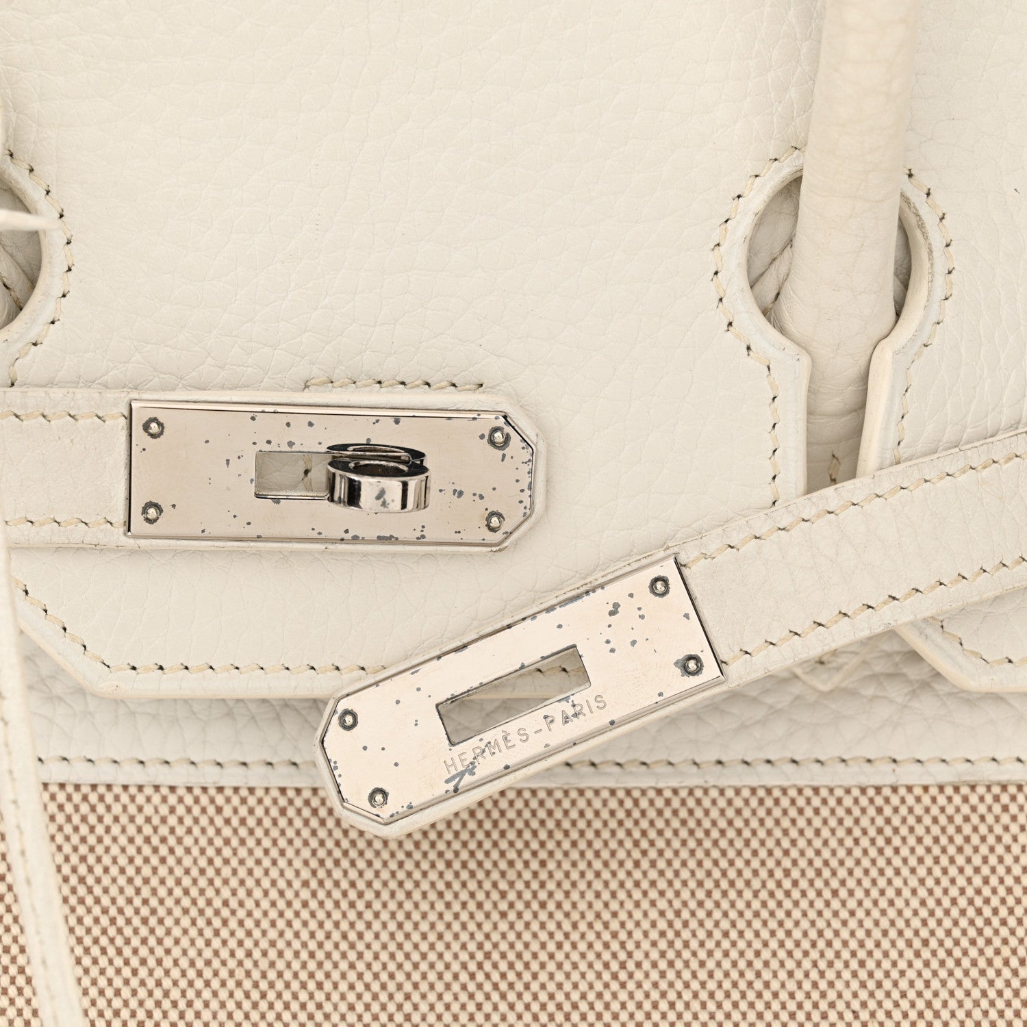 Hermes Toile Taurillon Clemence Birkin 35 White 28 of 33