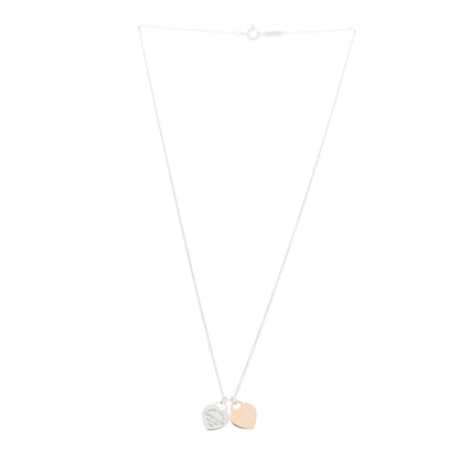 Tiffany Sterling Silver Rubedo Mini Return To Tiffany Double Heart Tag Pendant Necklace 3 of 6