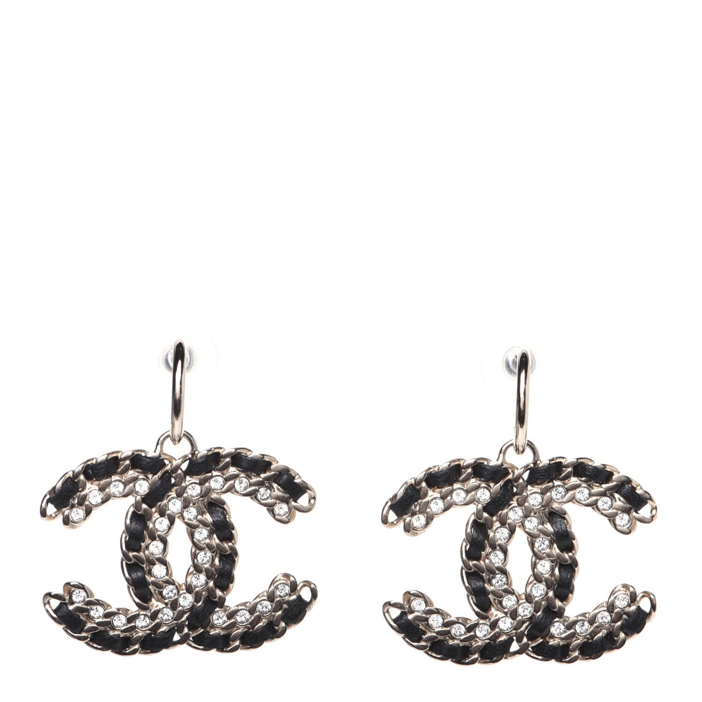 Crystal Lambskin Chain CC Vintage Allure Stud Earrings Black Gold