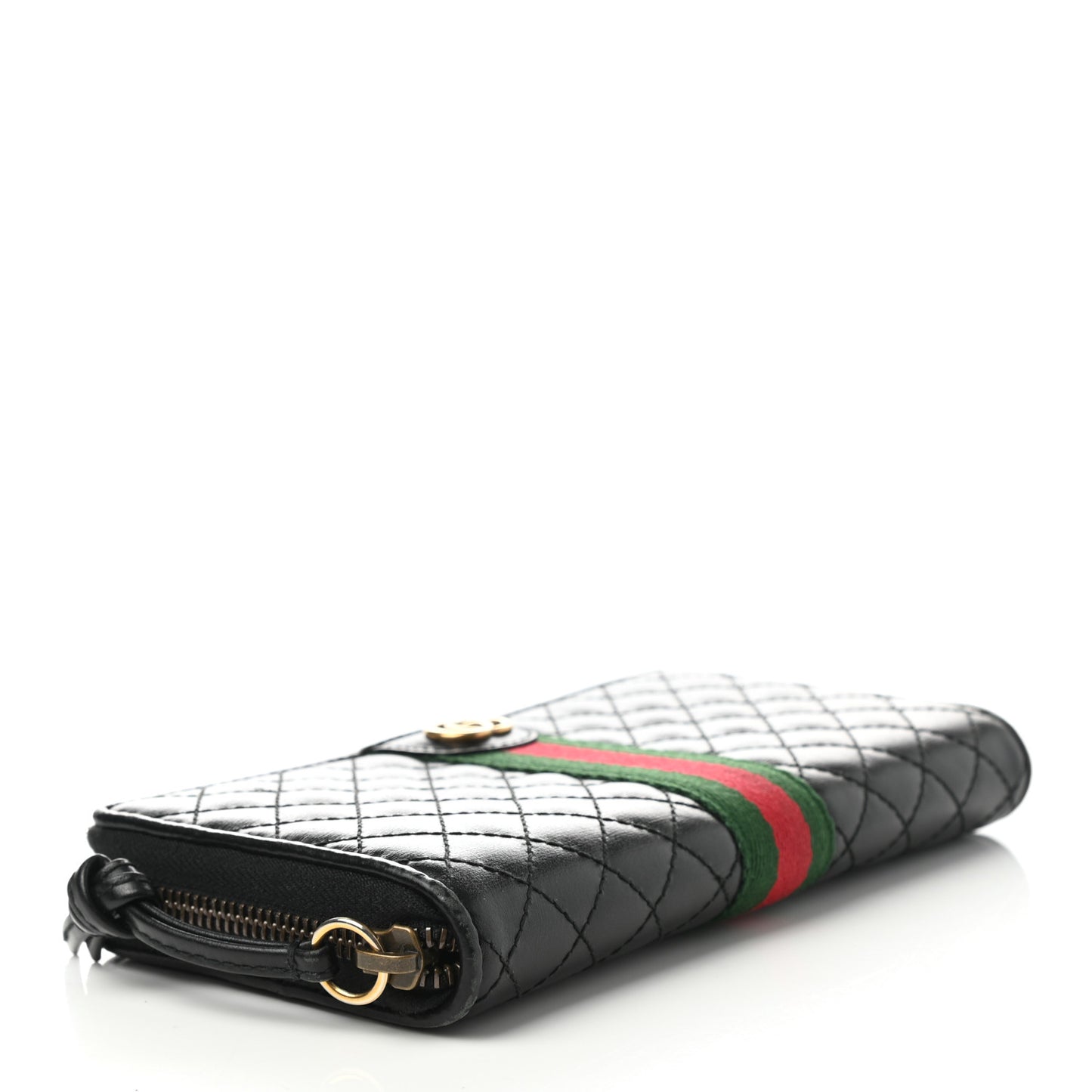 Calfskin Web Trapuntata GG Zip Around Wallet Black