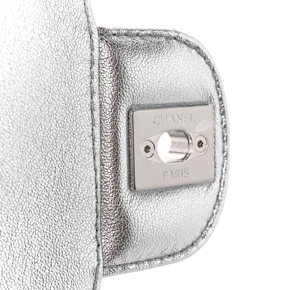 Small Any Map Chanel Mirror Calfskin Small Top Handle Clutch With Chain Silver ...