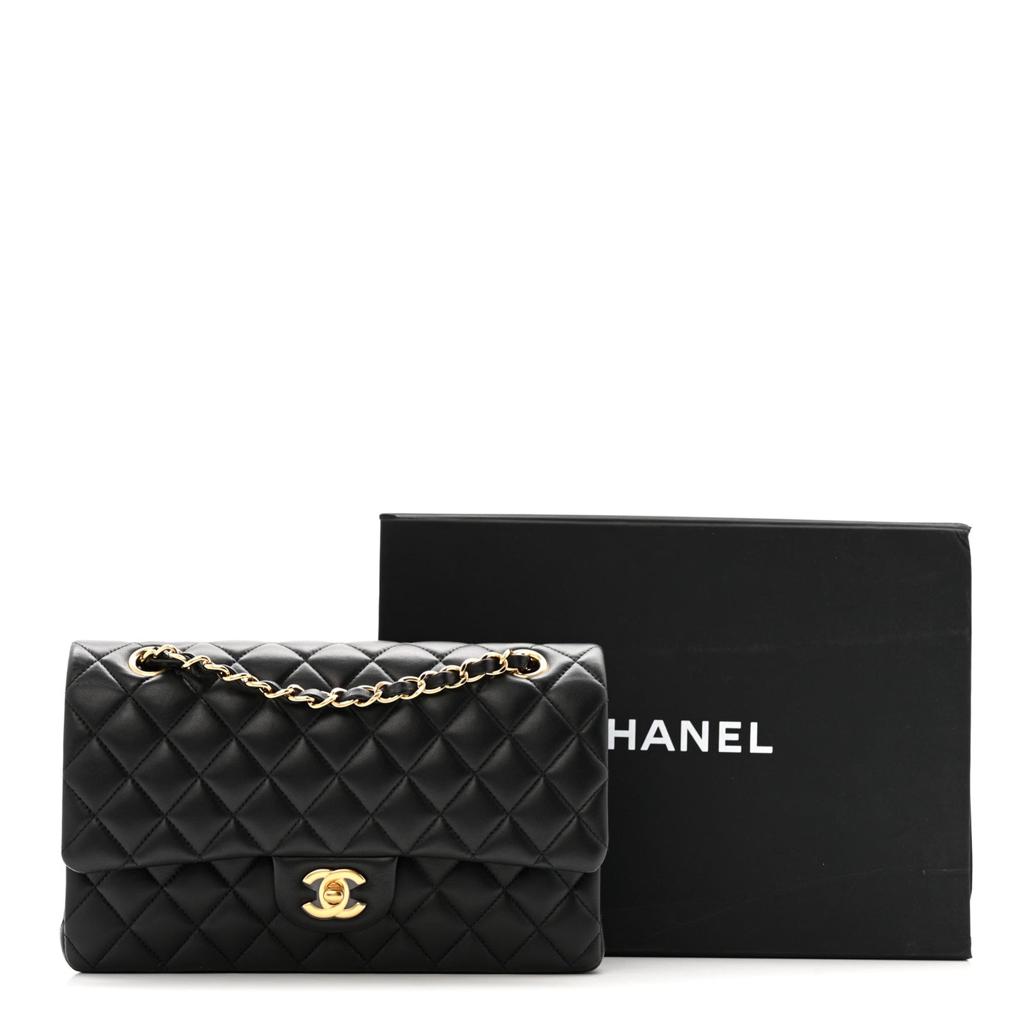 Lambskin Quilted Medium Double Flap Black