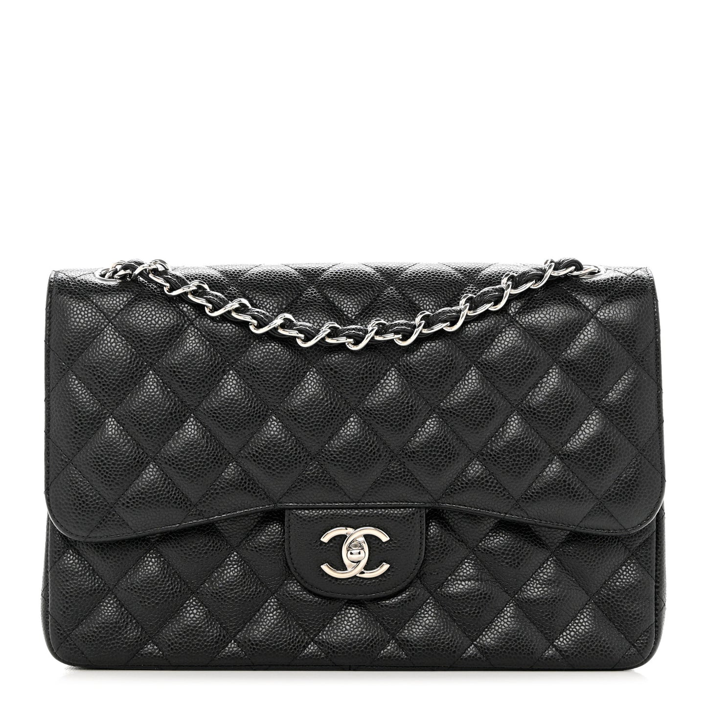 Caviar Quilted Jumbo Double Flap Black