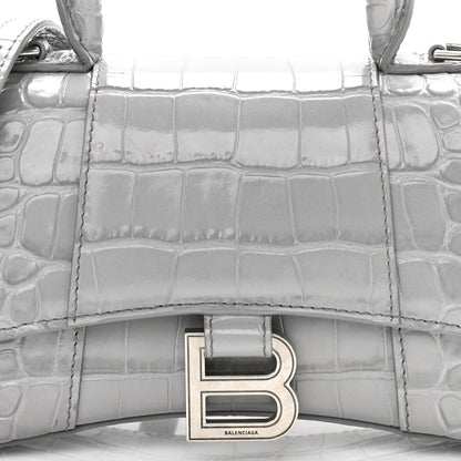 Balenciaga Shiny Calfskin Crocodile Embossed Hourglass Top Handle Bag XS Balenciaga Grey 9 of 12