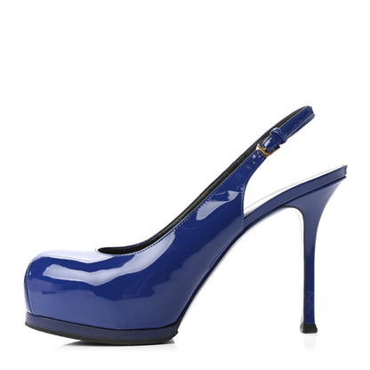 Saint Laurent Vitello Vernice Slingback Platform Pumps 39 Royal Blue 1 of 9
