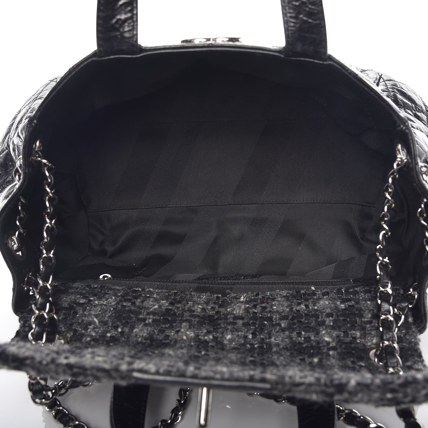 Glazed Calfskin Quilted Tweed Small Portobello Tote Black