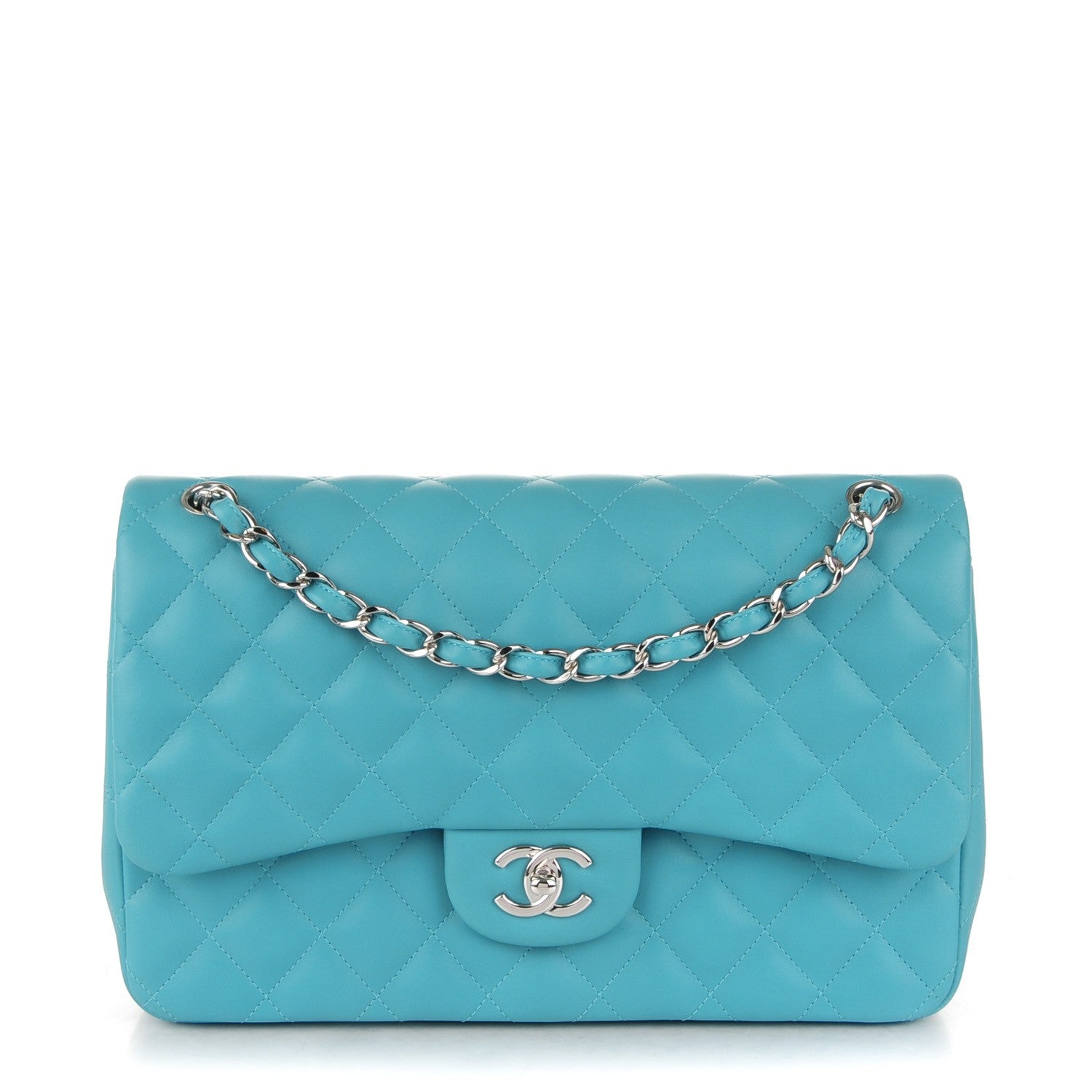 Chanel Lambskin Quilted Jumbo Double Flap Turquoise 1 of 9