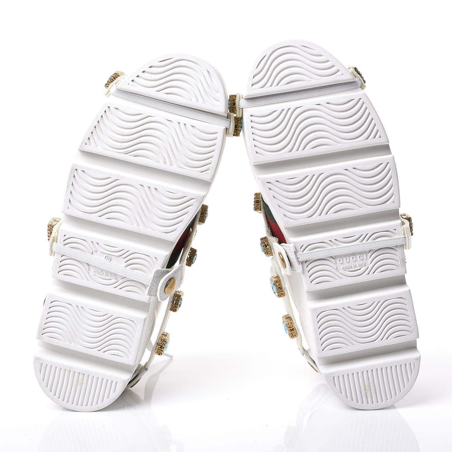 Gucci Calfskin Removable Crystals Bee Embroidered Ace Platform Sneakers 37 White 6 of 11