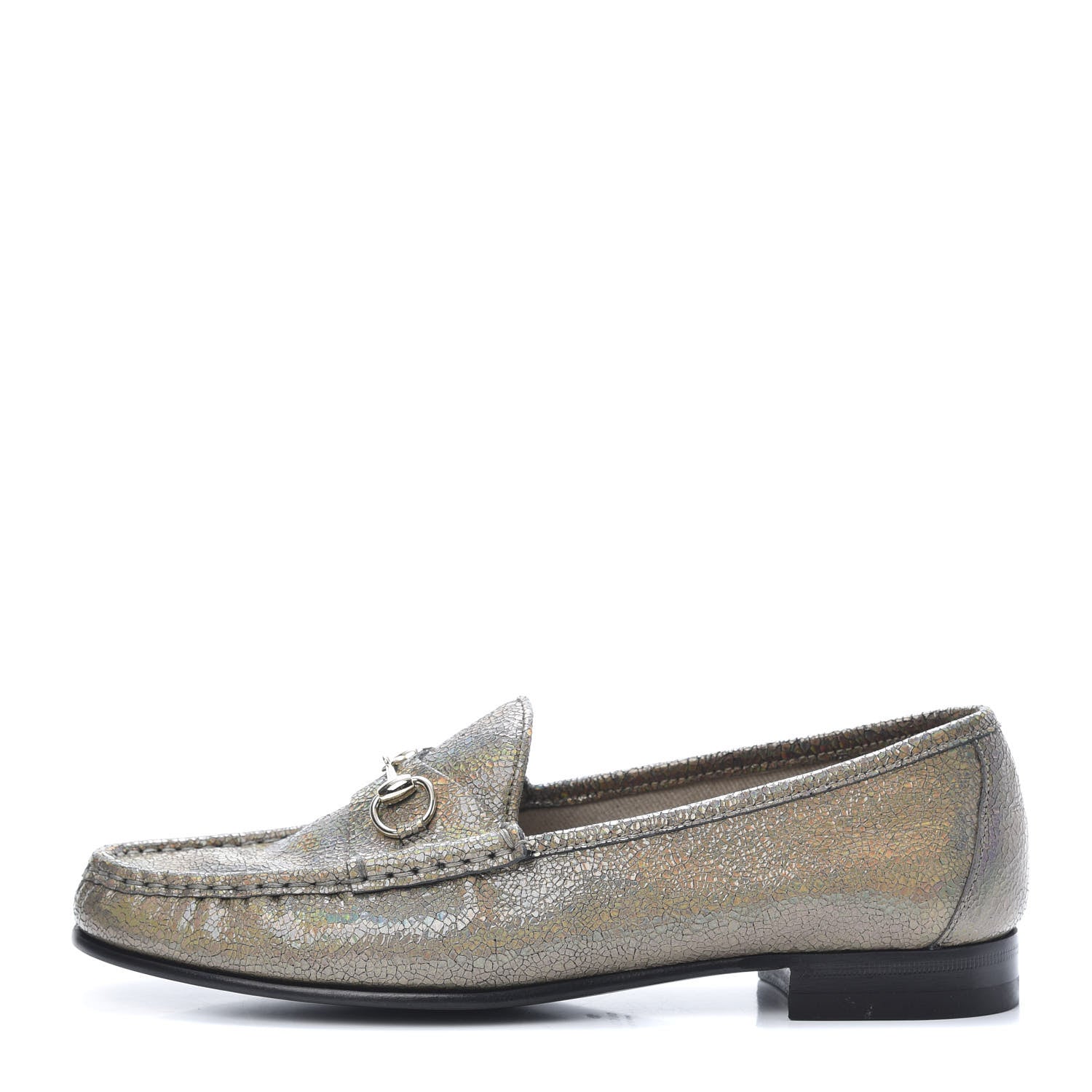 Gucci Metallic Crackled Calfskin Womens 1953 Horsebit Loafers 39 Fawn 1 of 10
