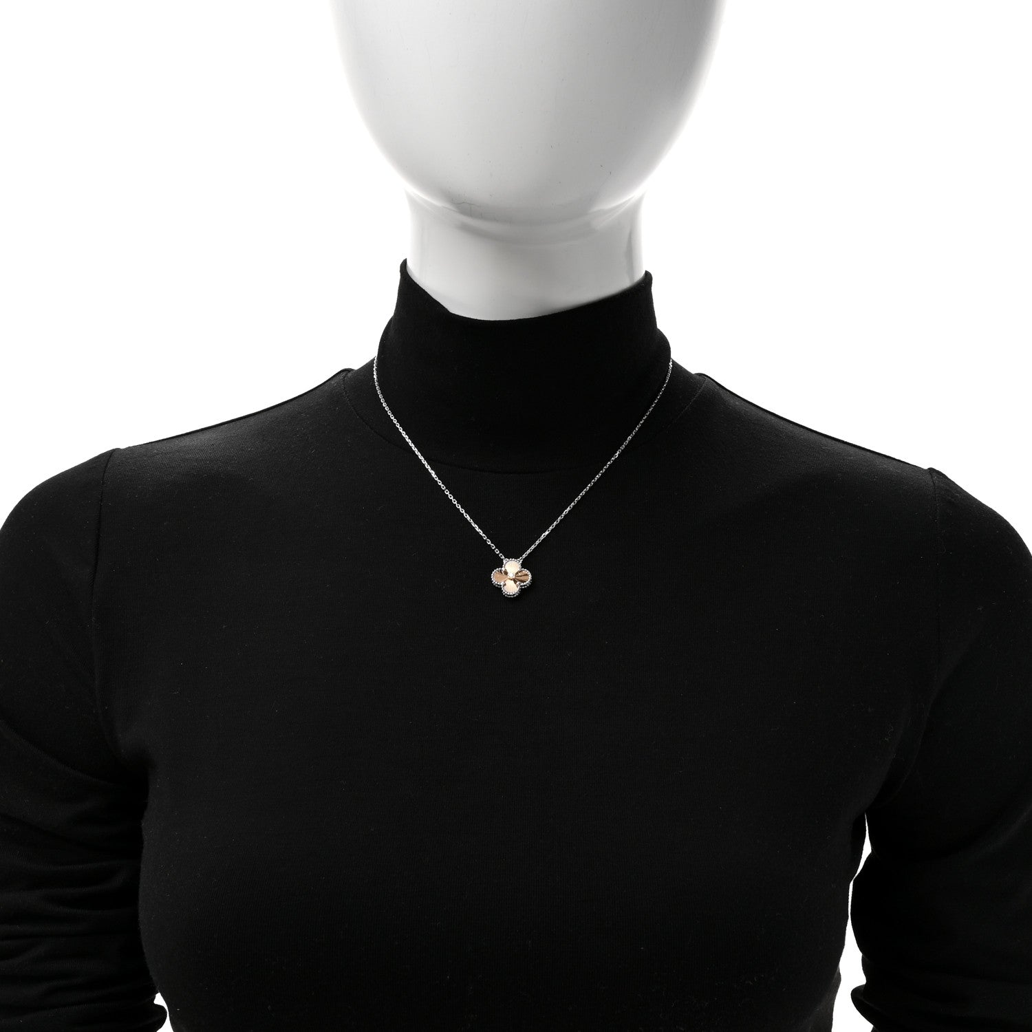 Van Cleef & Arpels 18K White Rose Gold Diamond Guilloche Vintage Alhambra Pendant Necklace 3 of 7