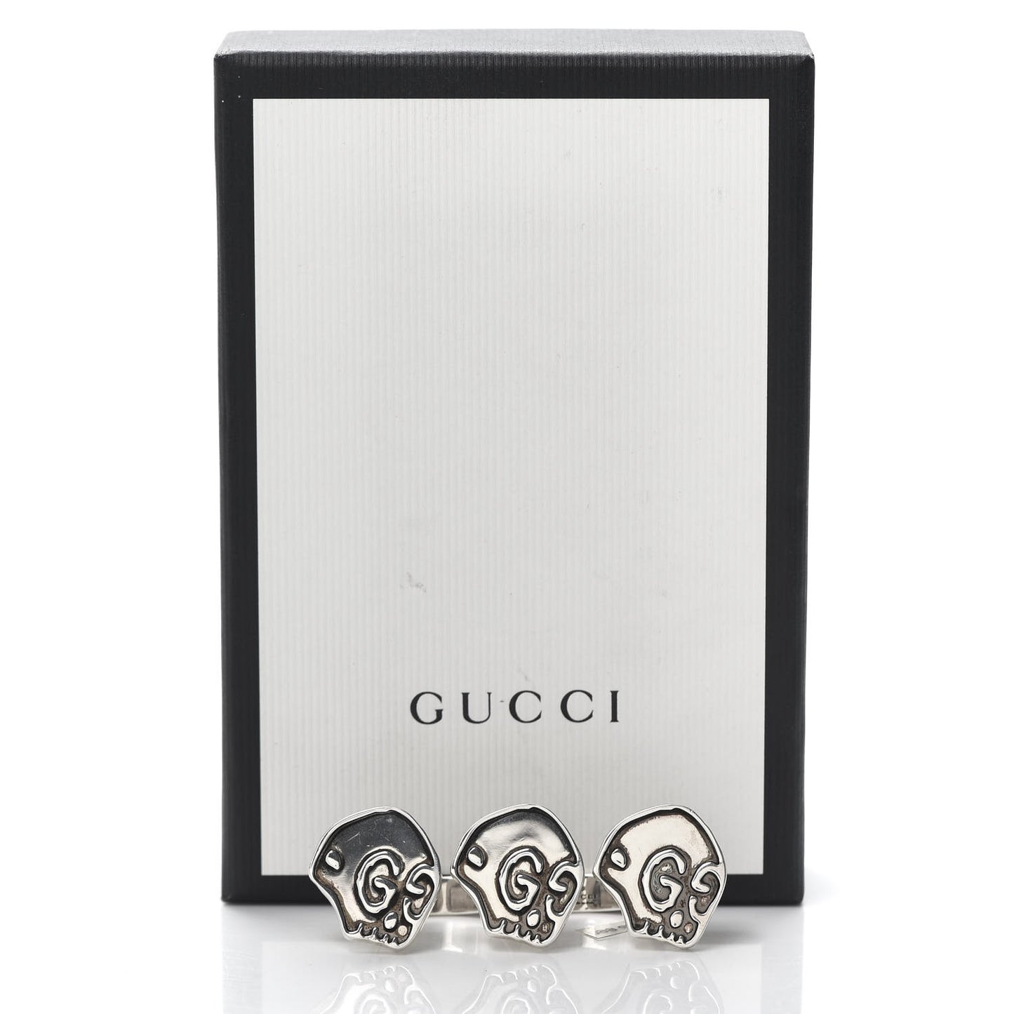 Sterling Silver GucciGhost Hamlet Skull Double Finger Ring L