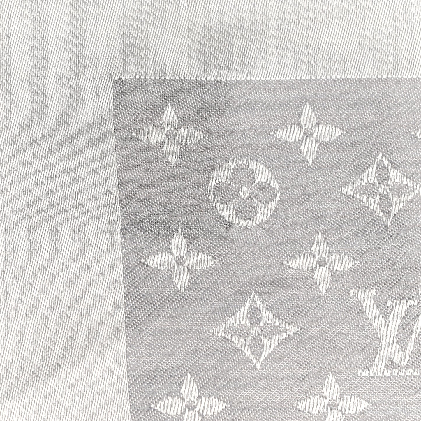 Wool Silk Monogram Denim Shawl Pearl Grey
