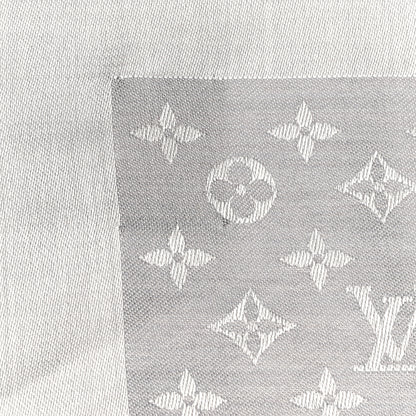 Louis Vuitton Wool Silk Monogram Denim Shawl Pearl Grey 4 of 5