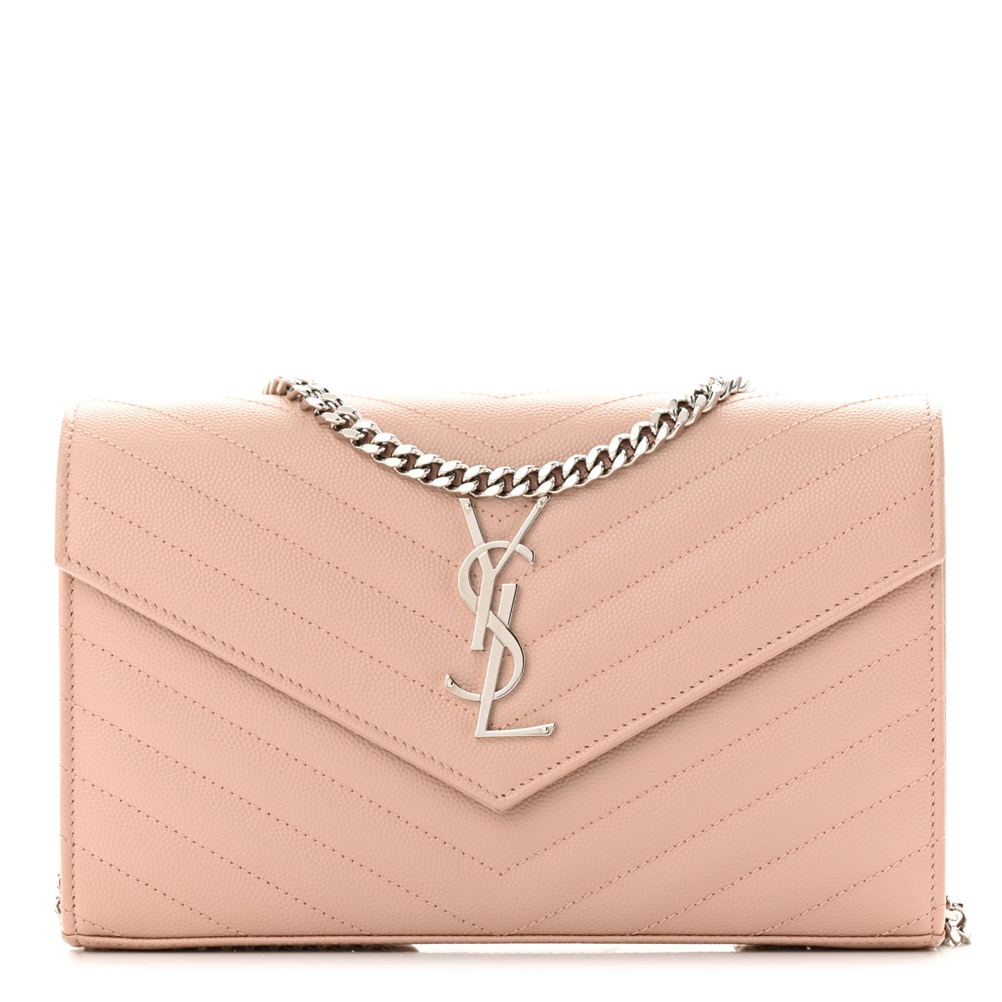 Grain De Poudre Matelasse Chevron Monogram Chain Wallet Pale Pink