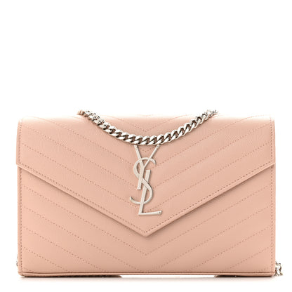 Saint Laurent Grain De Poudre Matelasse Chevron Monogram Chain Wallet Pale Pink 1 of 10