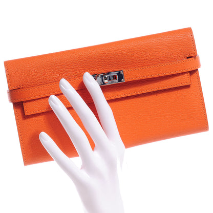 Hermes Chevre Mysore Kelly Longue Wallet Orange 2 of 9