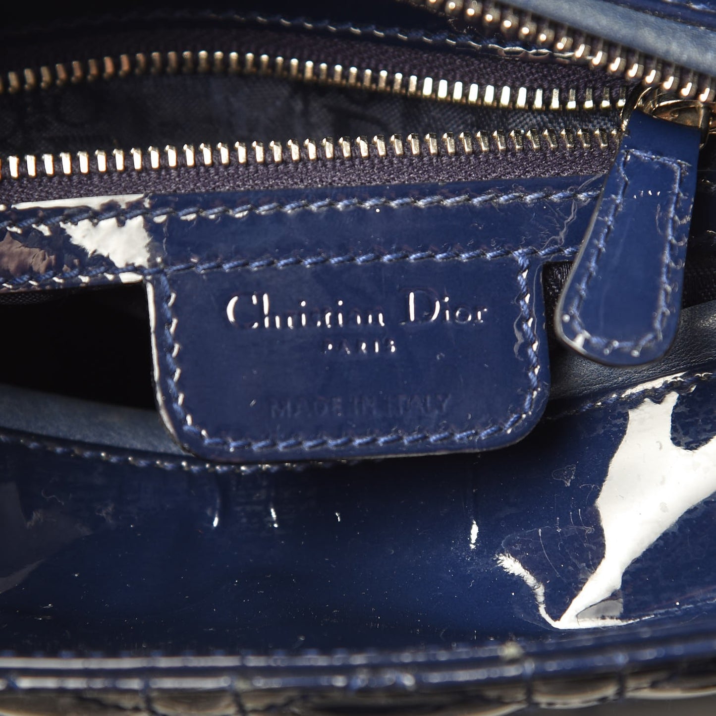 Patent Cannage Medium Lady Dior Navy Blue