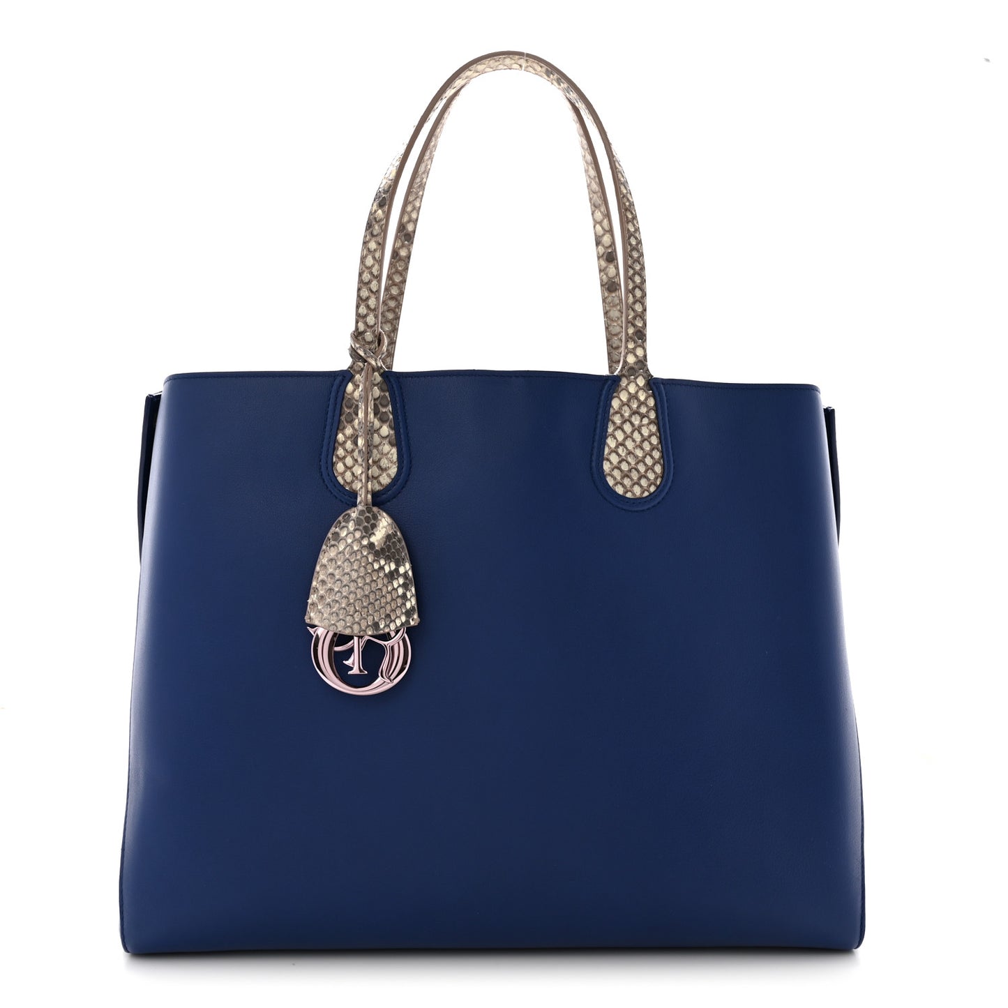 Calfskin Snakeskin Handle Large Addict Shopping Tote Blue