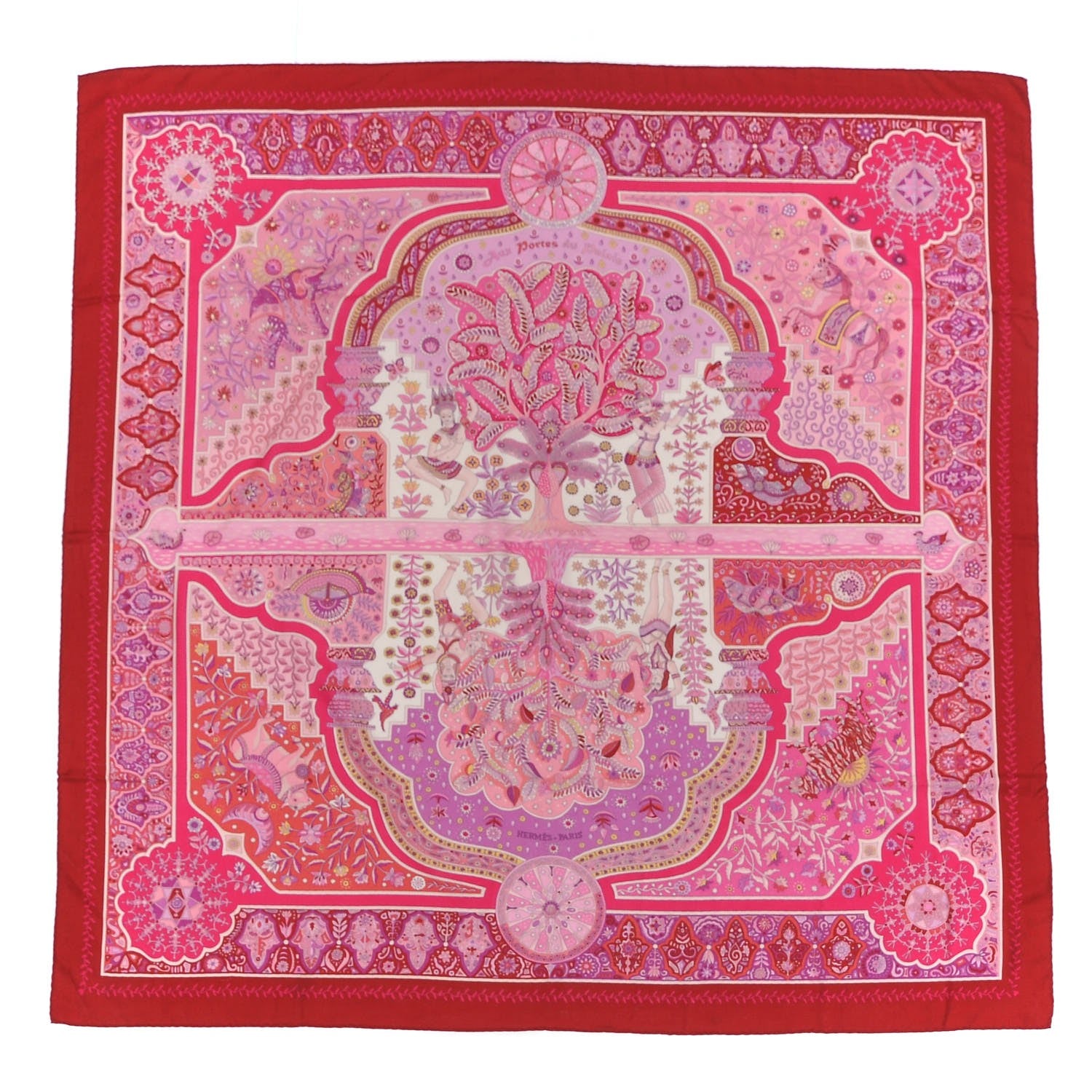 Hermes Cashmere Silk Aux Portes Du Palais Shawl 140 Framboise Rose Mauve 1 of 5