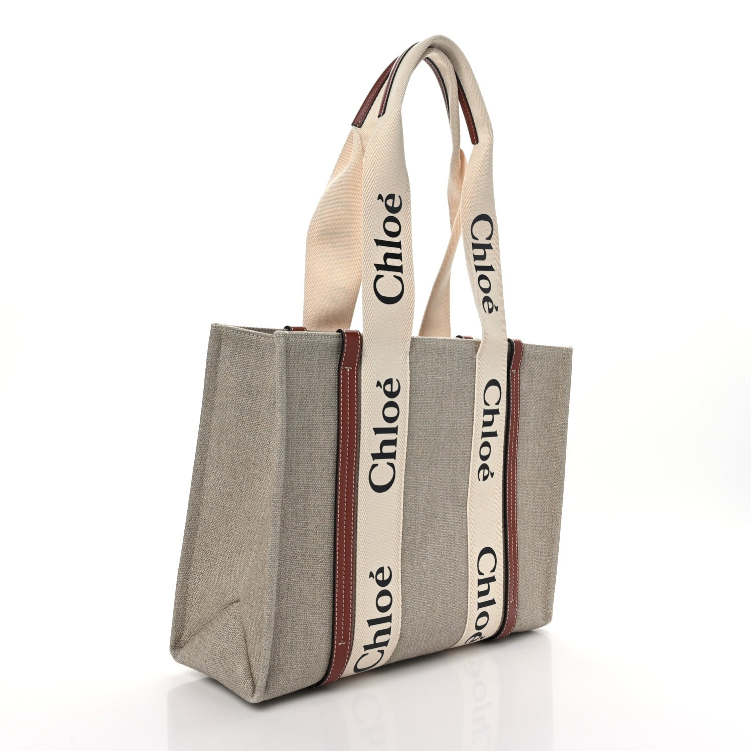 Chloe Cotton Calfskin Medium Woody Ribbon Tote White Brown 2 of 7