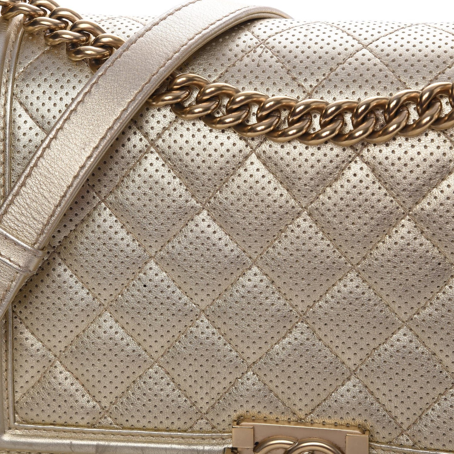 Lambskin Perforated Quilted New Medium Boy Flap Gold