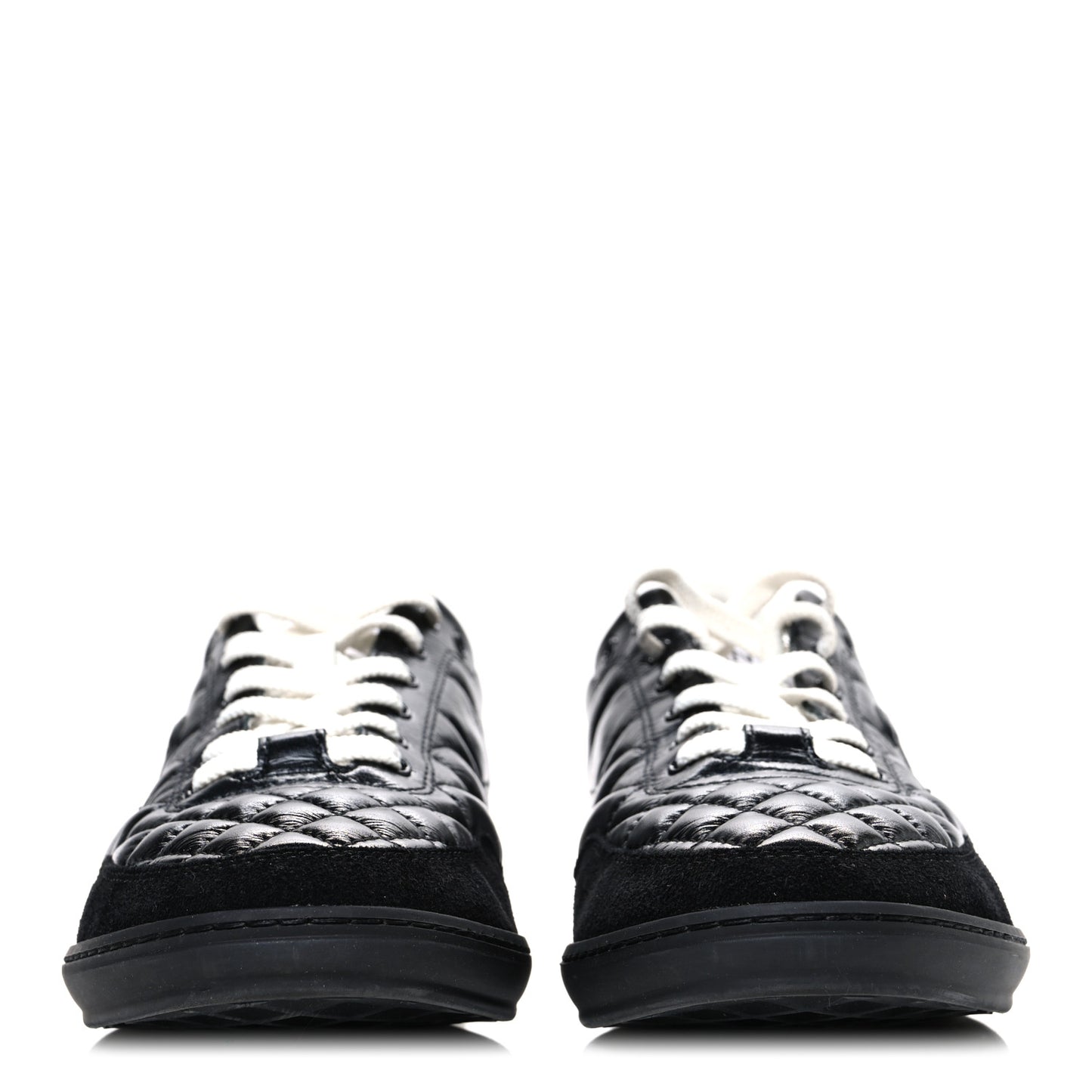 Calfskin Suede Quilted Womens Logo Sneakers 39 Black White