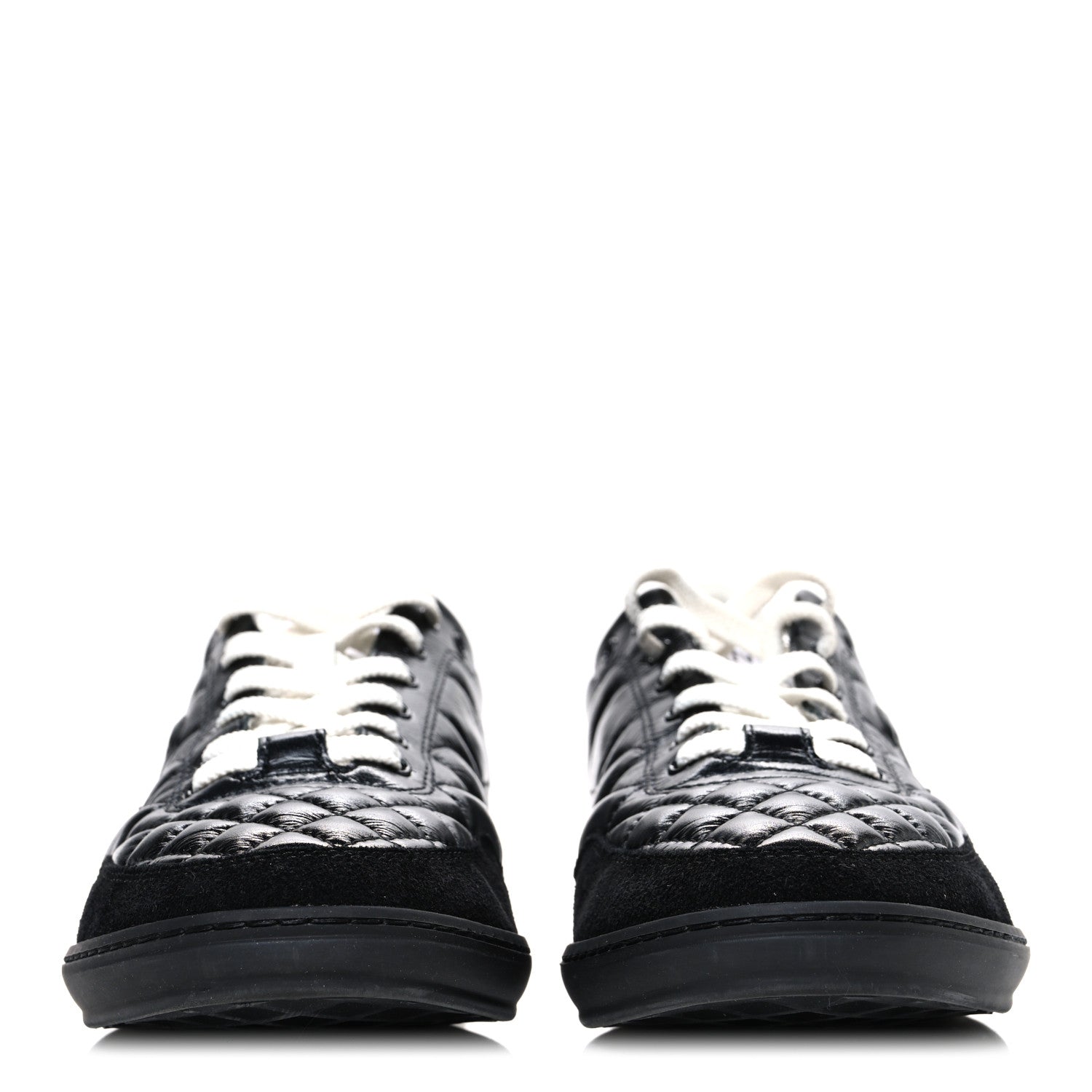 Chanel Calfskin Suede Quilted Womens Logo Sneakers 39 Black White 3 of 11