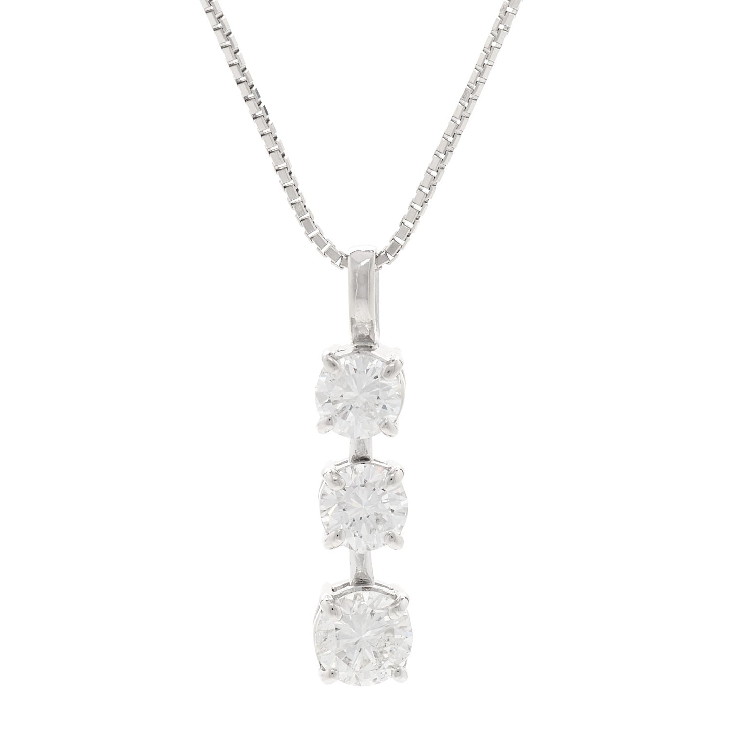 Platinum Diamond 1.03ctw Graduate Triple Drop Pendant Necklace