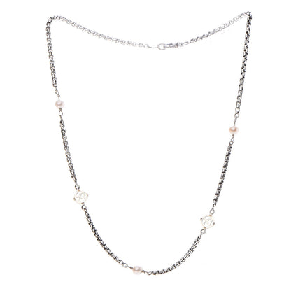 David Yurman Sterling Silver 14K Yellow Gold Pearl Logo Station Necklace 16" 3 of 7