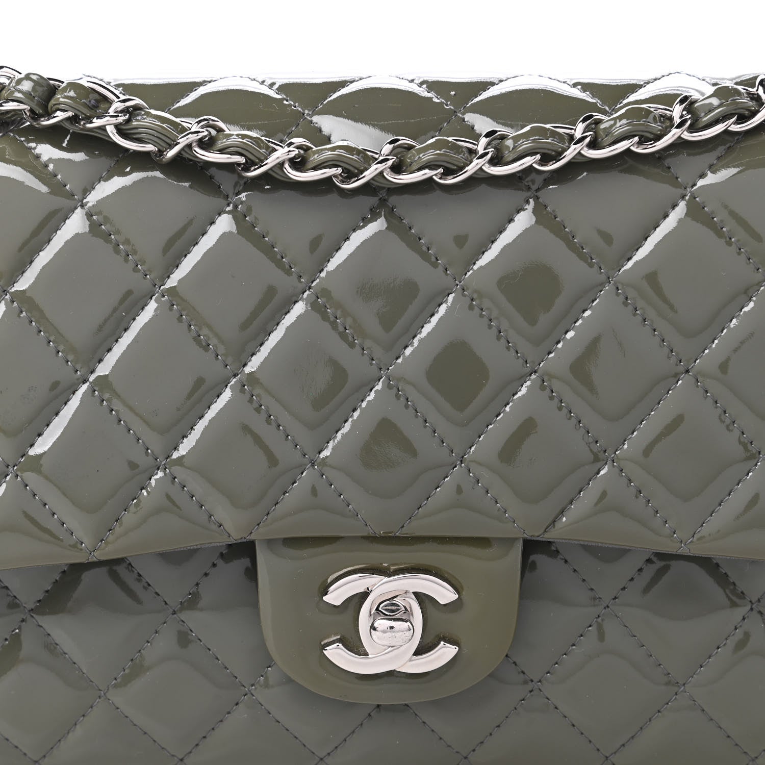 Chanel Patent Calfskin Quilted Medium Double Flap Grey 11 of 11