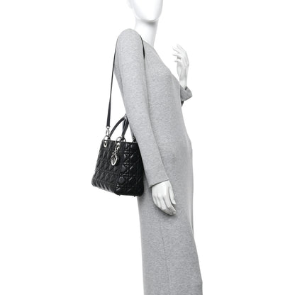 Christian Dior Lambskin Cannage Medium Lady Dior Black 3 of 25