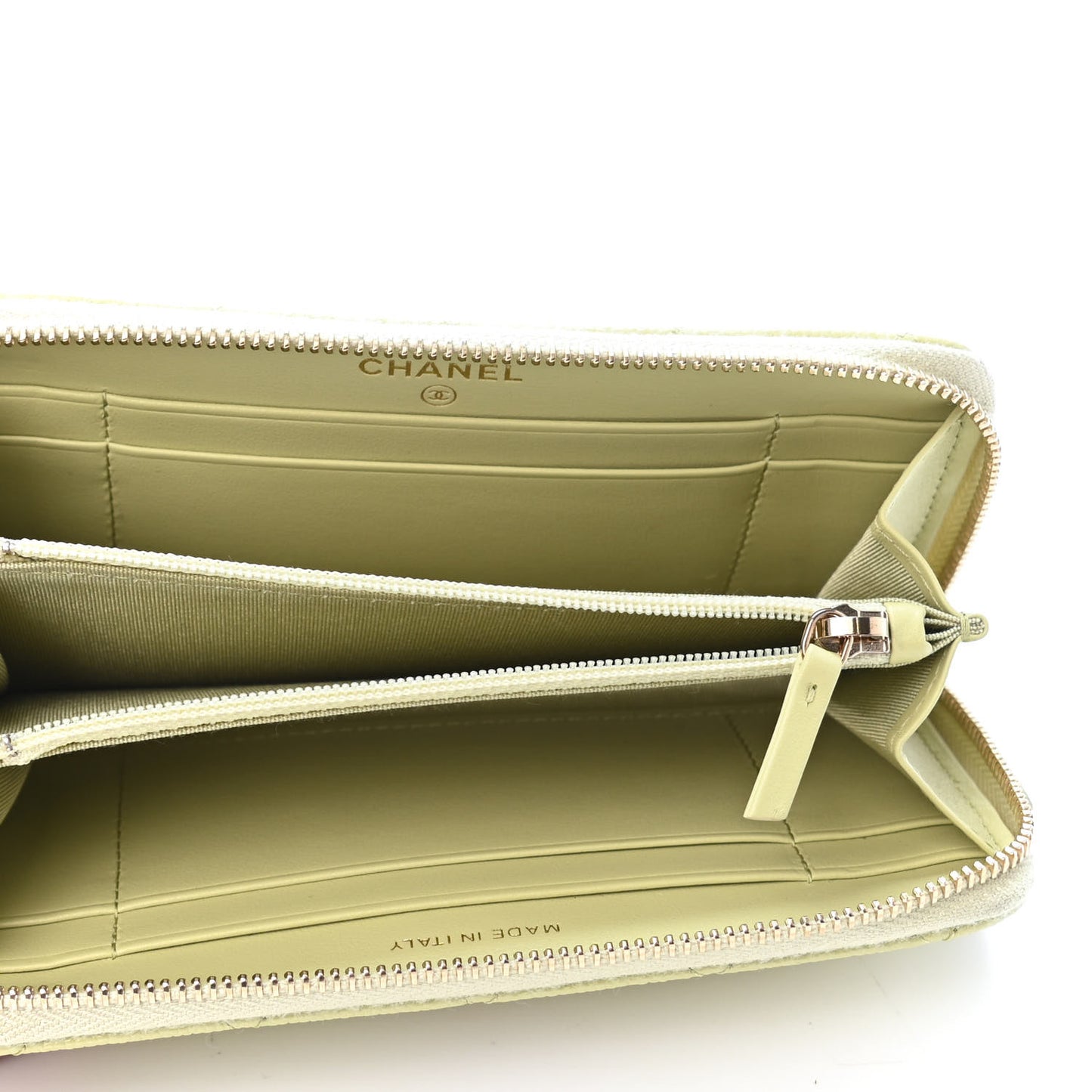 Caviar Quilted Small French New Wave Zip Around Wallet Light Green