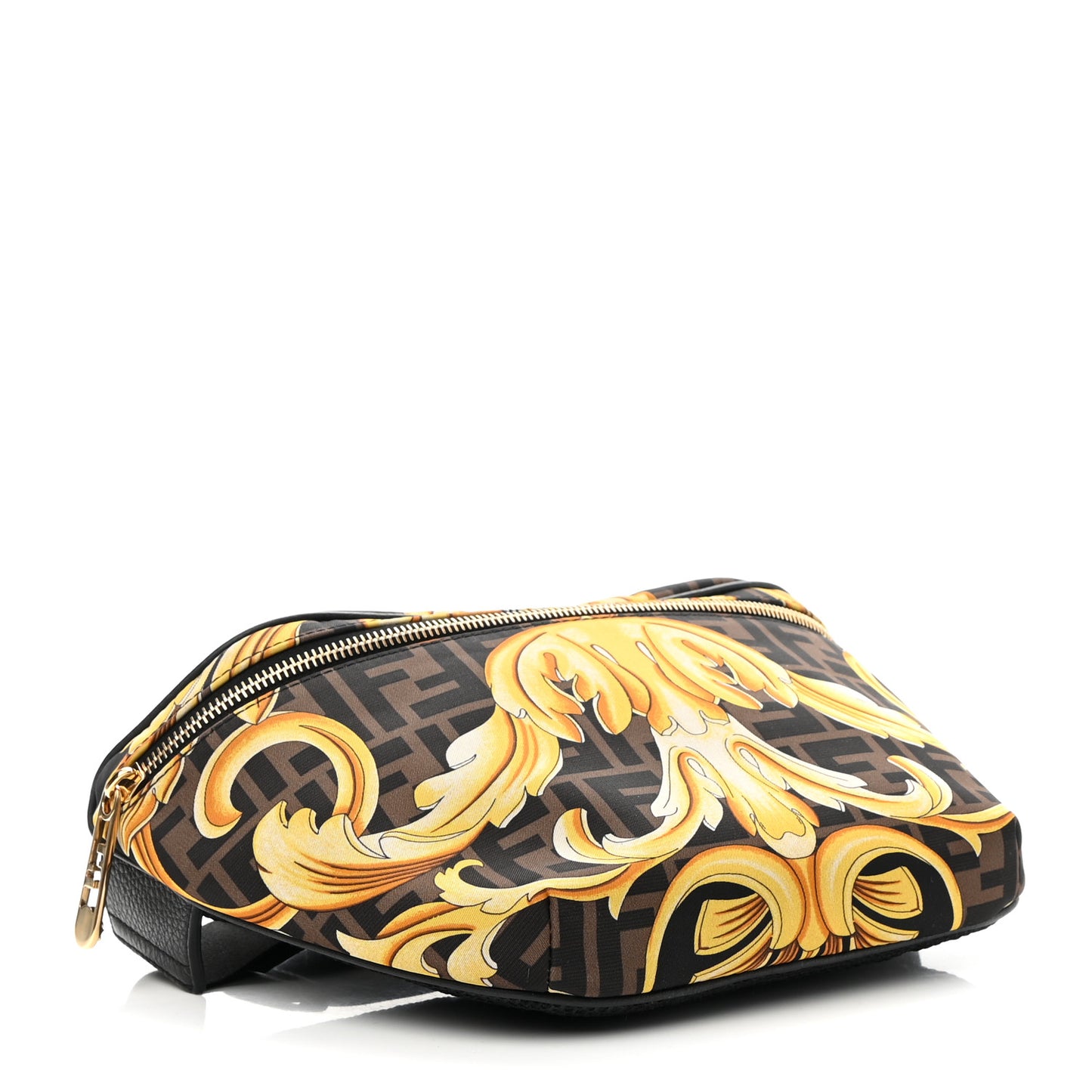 X VERSACE Nylon Cuoio Romano Fendace FF Baroque Belt Bag Black Gold