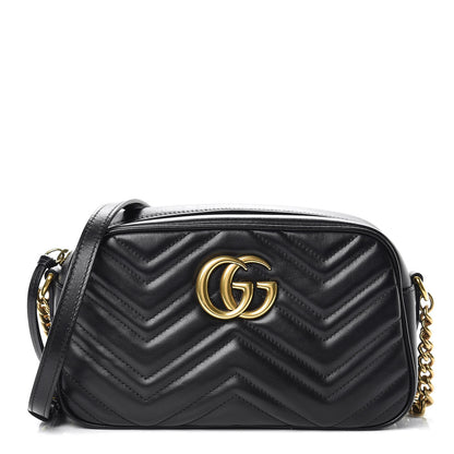 Gucci Calfskin Matelasse Small GG Marmont Chain Shoulder Bag Black 1 of 16