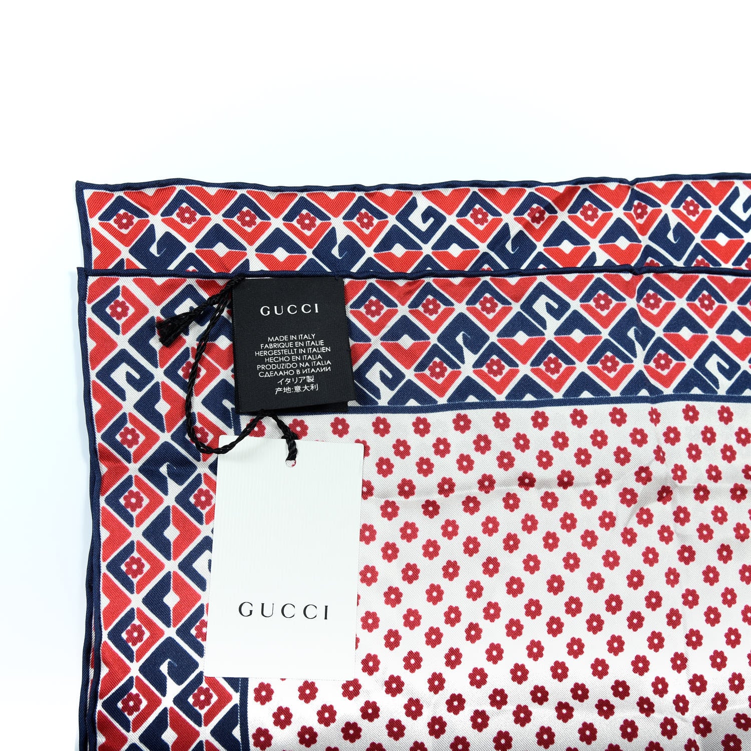 Gucci Silk Twill Plainmetric Square Scarf Ivory Blue 2 of 3