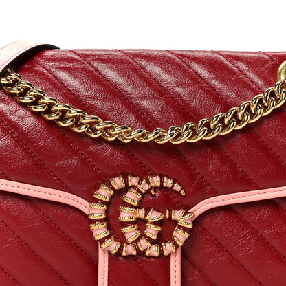 Gucci Azalea Calfskin Enamel Matelasse Diagonal Small Torchon GG Marmont Shoulder Bag New Cherry Red Wild Rose 9 of 11