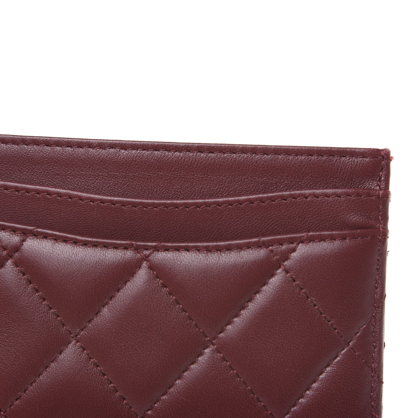Lambskin Quilted Card Holder Burgundy