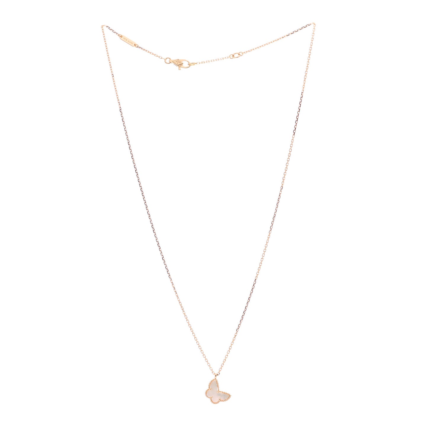 18K Yellow Gold Mother of Pearl Sweet Alhambra Butterfly Pendant Necklace