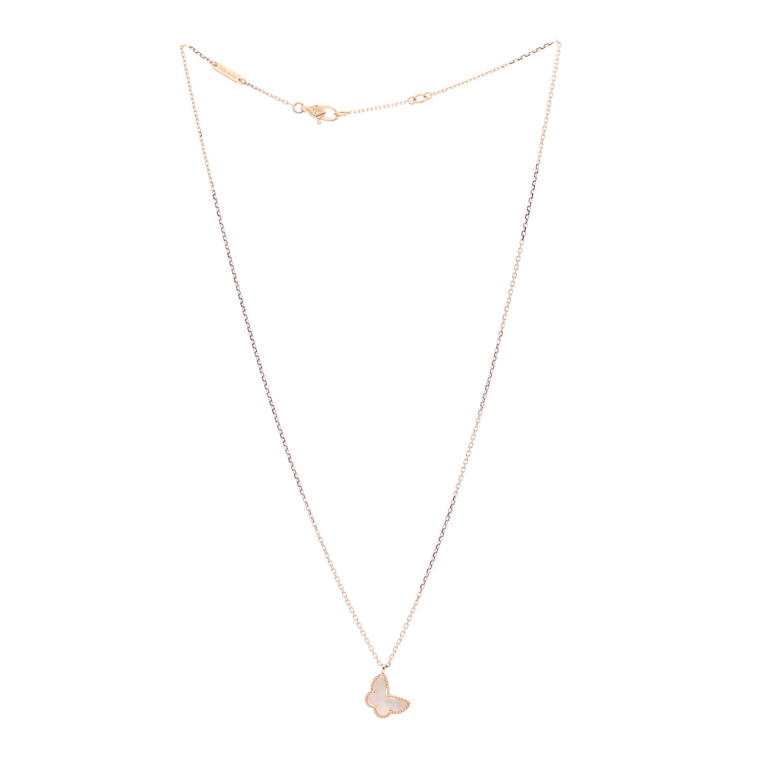 Van Cleef & Arpels 18K Yellow Gold Mother of Pearl Sweet Alhambra Butterfly Pendant Necklace 3 of 7