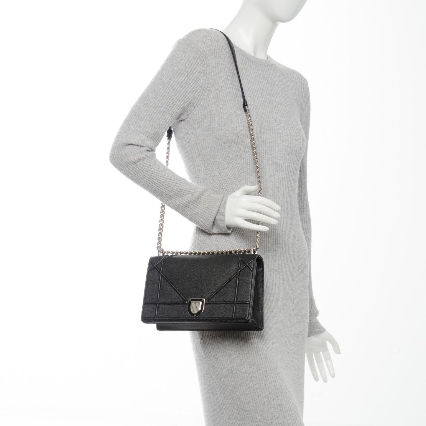 Grained Calfskin Medium Diorama Flap Bag Black