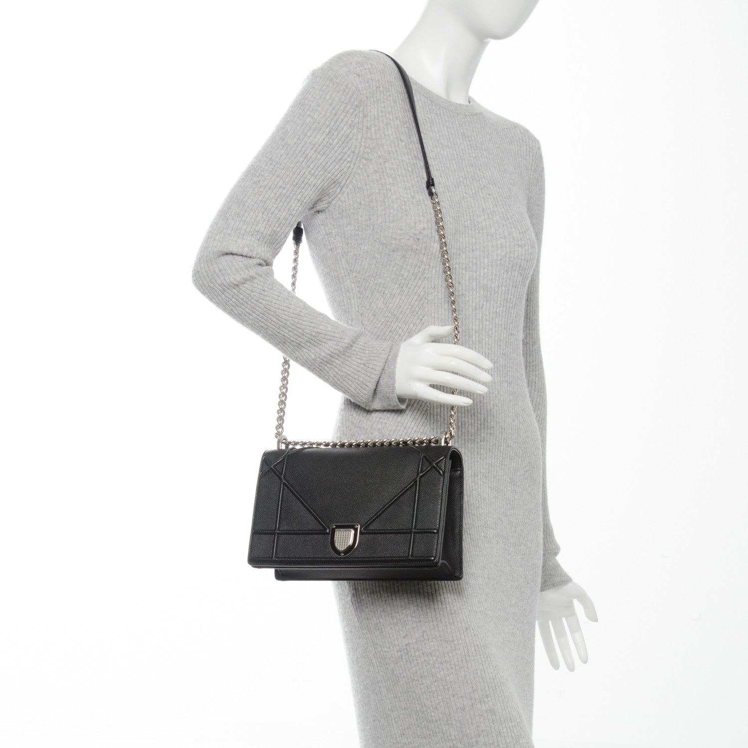 Christian Dior Grained Calfskin Medium Diorama Flap Bag Black 2 of 7