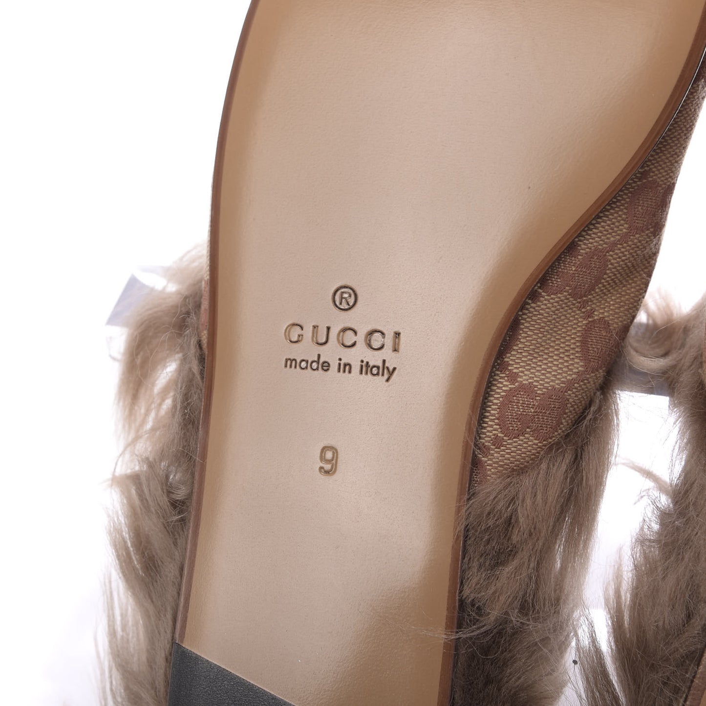 GG Monogram Fur Mens Princetown Slippers 9 Beige Ruggine Rust
