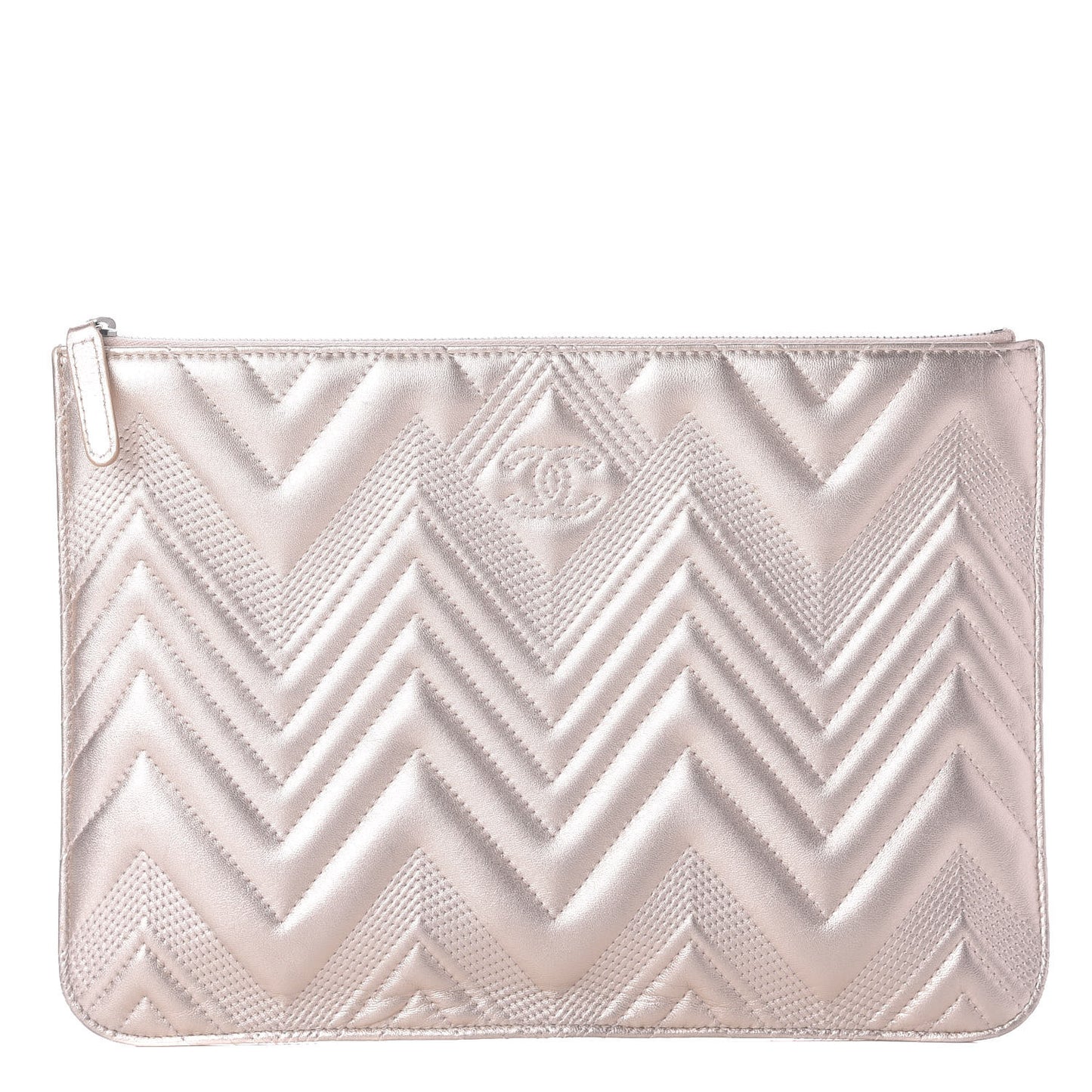 Metallic Lambskin Chevron Quilted Medium Cosmetic Case