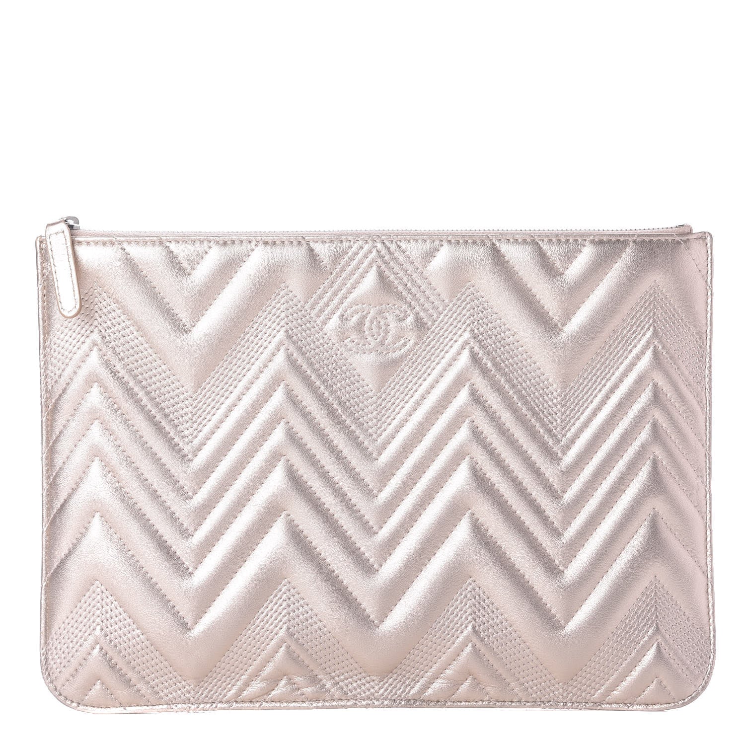 Chanel Metallic Lambskin Chevron Quilted Medium Cosmetic Case 1 of 9