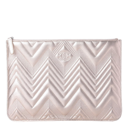 Chanel Metallic Lambskin Chevron Quilted Medium Cosmetic Case 1 of 9