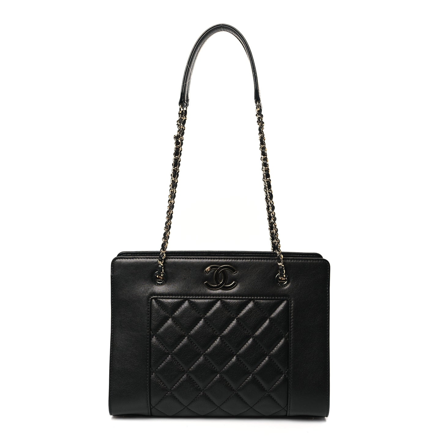 Sheepskin Quilted Small Mademoiselle Vintage Shopping Tote Black