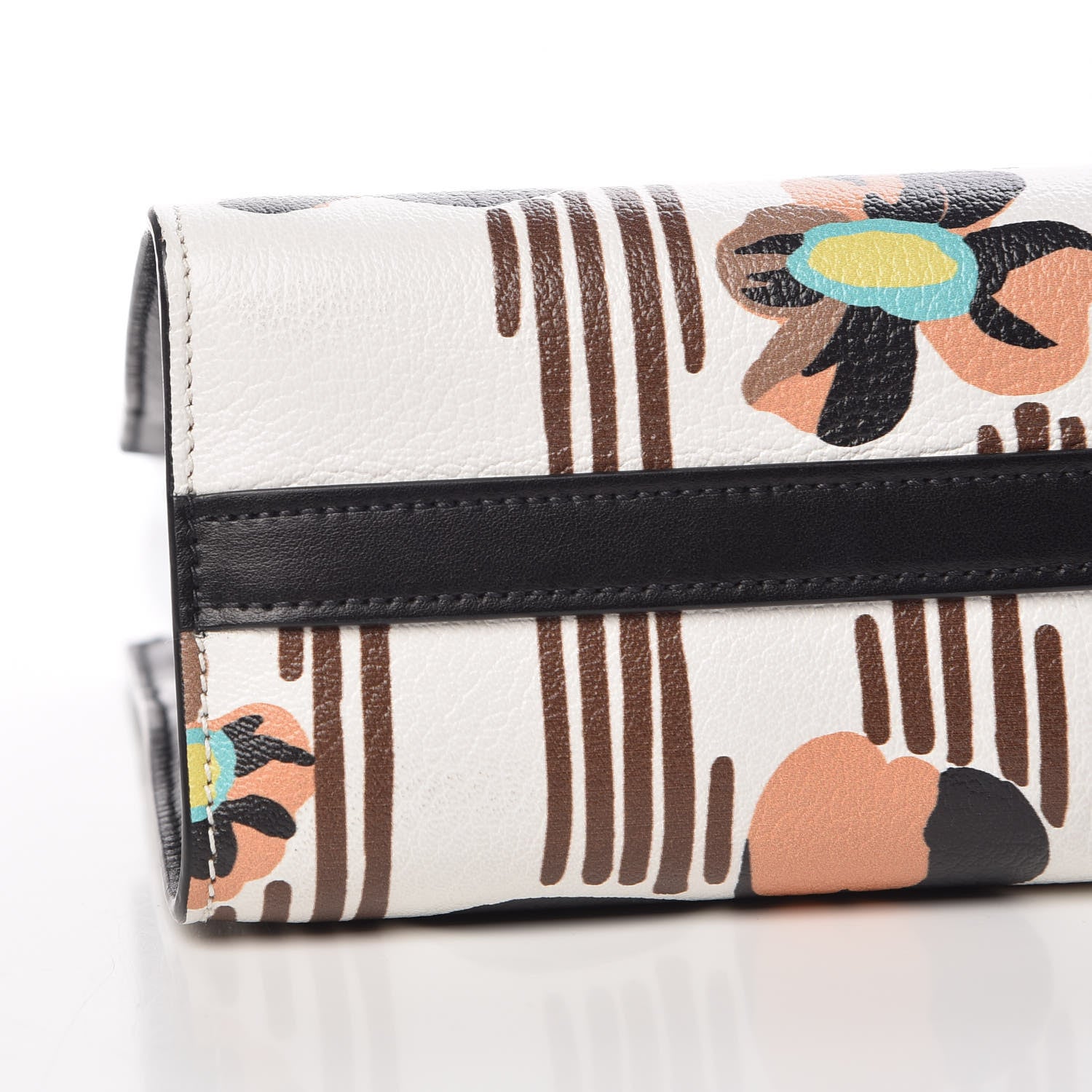 Prada Goatskin Floral Print Bibliotheque Shoulder Bag White Black 5 of 9