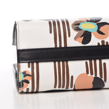 Prada Goatskin Floral Print Bibliotheque Shoulder Bag White Black 5 of 9