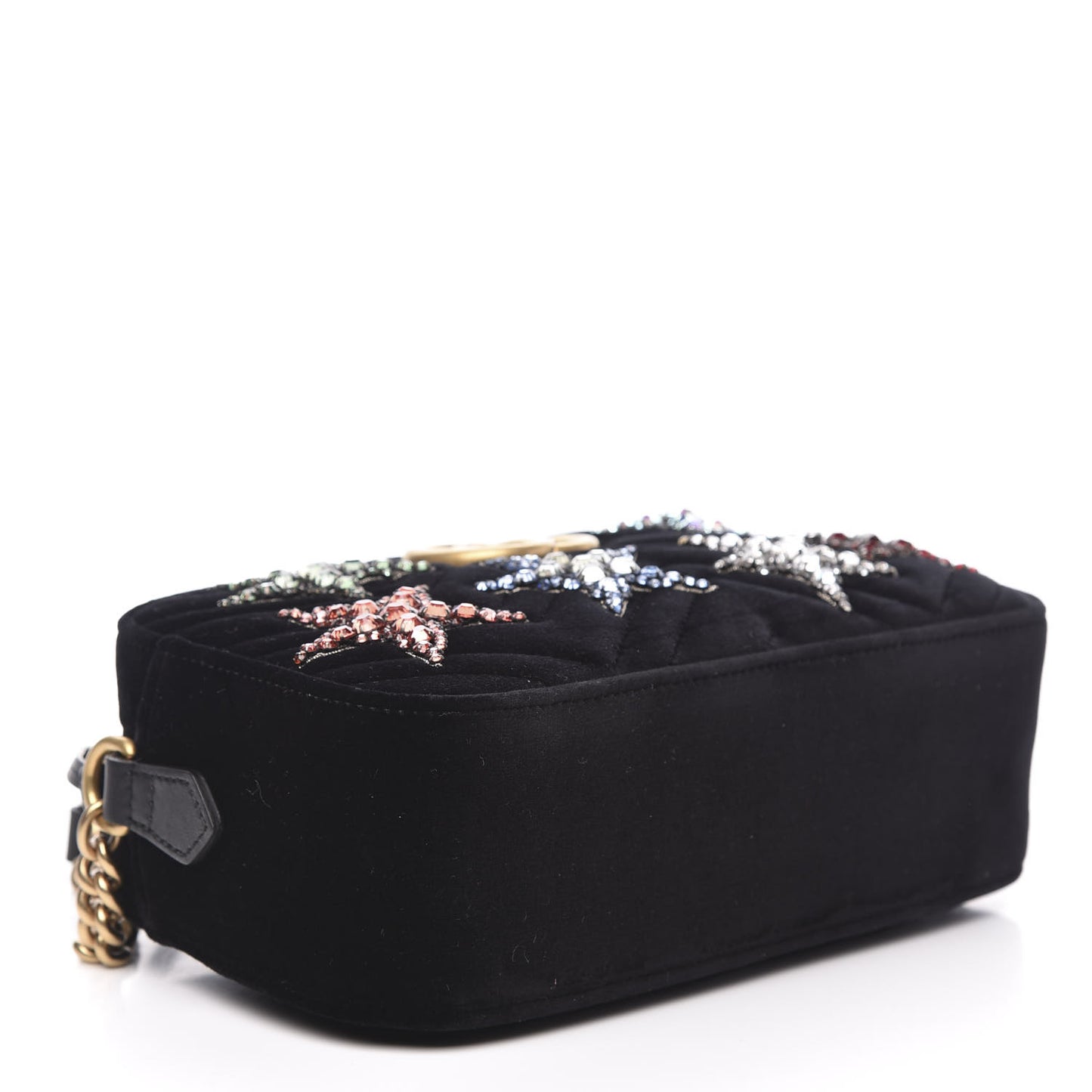 Velvet Matelasse Crystal Star Embroidered Small GG Marmont Chain Shoulder Bag Black